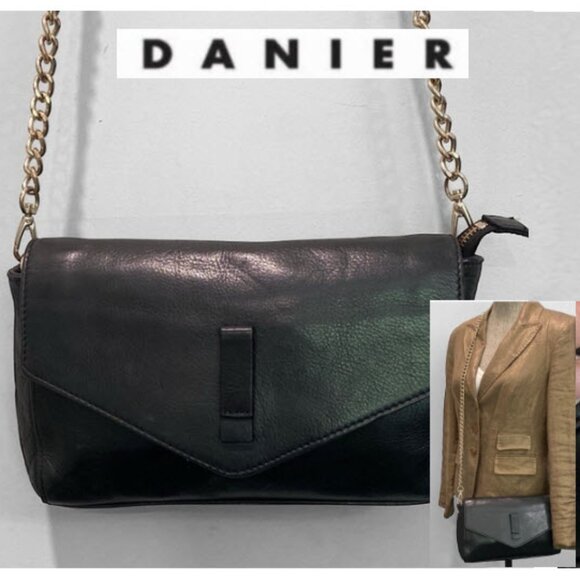 Danier Black Leather Crossbody Clutch with Chain Strap - Picture 1 of 15